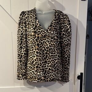 Veronica M Leopard Print V-Neck Blouse
